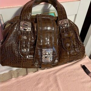 Steve Madden Glossy Brown Crocodile Satchel